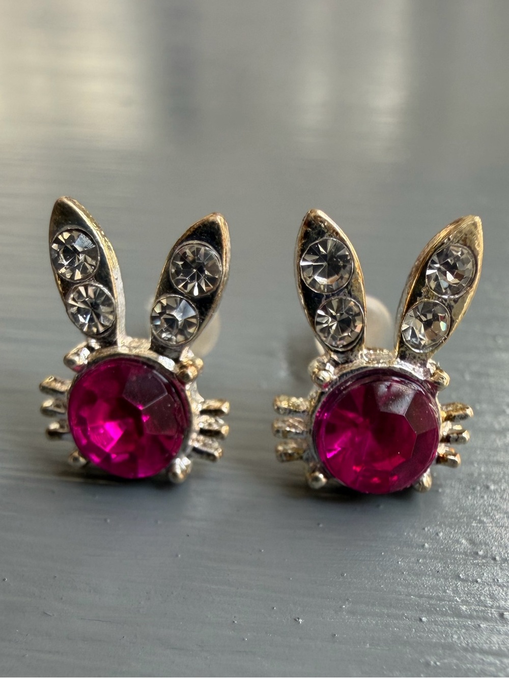Pink Bunny Crystal Stud Earrings